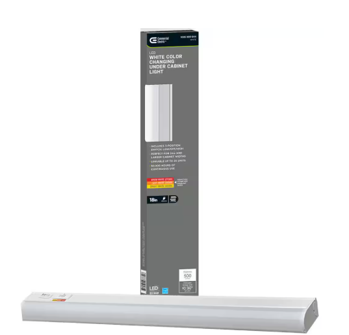 Commercial Electric Plug-In 18 inch Linkable LED Undercabinet Light Task Under Counter Kitchen Lighting 3 Color Temperature Options 54195202