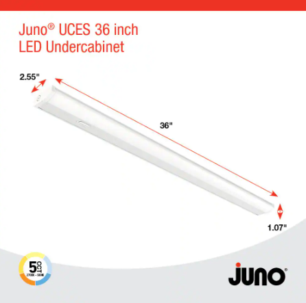 Juno Contractor Select UCES 36 in. Hardwired White Integrated LED Included Under Cabinet Light 1348 Lumens 5 CCT Switchable UCES 36IN SWW5 90CRI WH M6