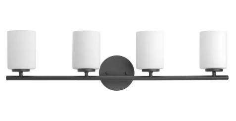 Progress Lighting Replay Collection 31-1/4 in. 4-Light Textured Black Etched Glass Modern Bath Vanity Light P2160-31