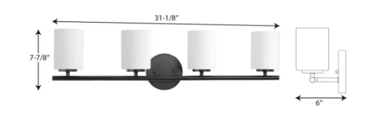 Progress Lighting Replay Collection 31-1/4 in. 4-Light Textured Black Etched Glass Modern Bath Vanity Light P2160-31