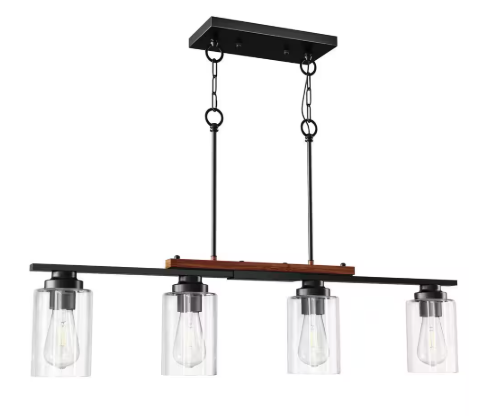 Merra 60-Watt 4 Light Matte Black Kitchen Island Linear Pendant Light Fixture with Clear Glass Shade HCF-15CH-04-BNHD-1