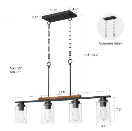 Merra 60-Watt 4 Light Matte Black Kitchen Island Linear Pendant Light Fixture with Clear Glass Shade HCF-15CH-04-BNHD-1