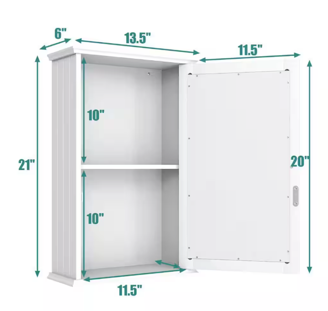 FORCLOVER 13.5 in. W x 21 in. H Rectangular Wood Medicine Cabinet with Mirror and Adjustable Shelf HYM-5846WH