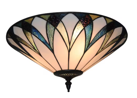 OUKANING 18 in. 3-Light Retro Elegant Stained Glass Flush Mount Ceiling Light KBUCNW8PN1-1