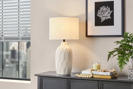 Hampton Bay Dunbarton 25 in. Beige Table Lamp with Textured Mixed Ceramic Base RS2204807BE