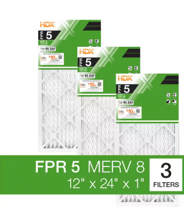 HDX 12 in. x 24 in. x 1 in. Standard Pleated Furnace Air Filter FPR 5, MERV 8 (3-Pack)