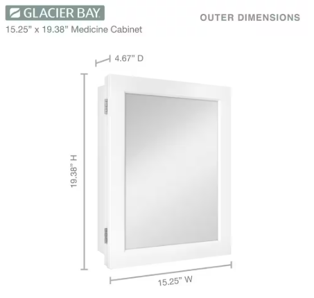 Glacier Bay 15-1/4 in. W x 19-3/8 in. H Rectangular Framed Recessed or Surface-Mount Bathroom Medicine Cabinet with Mirror, White 33151