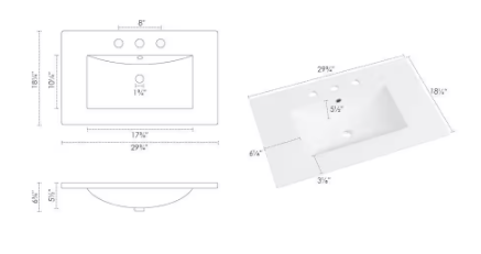 Tucson 30 in. W x 18 in. D Vitreous China Single Sink Vanity Top in White with 3-Faucet Holes (8 in. Widespread)
