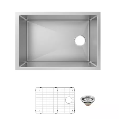 Glacier Bay Tight Radius 27 in. Undermount Single Bowl 18 Gauge Stainless Steel Kitchen Sink with Accessories