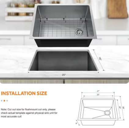 Glacier Bay Tight Radius 27 in. Undermount Single Bowl 18 Gauge Stainless Steel Kitchen Sink with Accessories