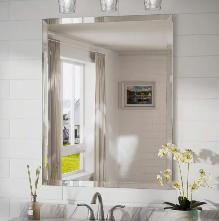 KeonJinn 22 in. W x 30 in. H Rectangular Beveled Frameless Wall Mount Bathroom Vanity Mirror Decorative Wall Accent Mirror HD-WKJ-FJ5676