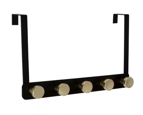 Elle Decor 5 Hook Over the Door Robe Knob Hook in Matte Black EL-44167-BLACK