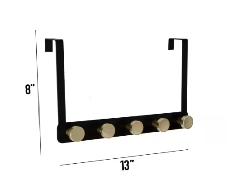 Elle Decor 5 Hook Over the Door Robe Knob Hook in Matte Black EL-44167-BLACK