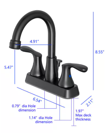 Glacier Bay Deveral 4 in. Centerset 2-Handle High-Arc Bathroom Faucet in Matte Black 4512963O
