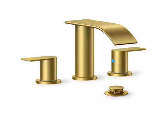 Androme 8 in. Widespread Double Handle Bathroom Faucet with Metal Drain in Gold A31A7G