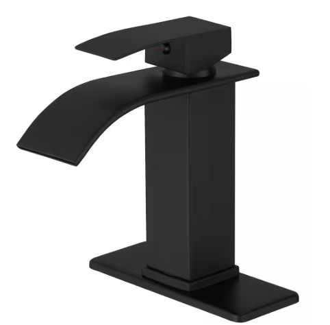 BWE Waterfall Single Handle Single Hole Low-Arc Bathroom Faucet Bathroom Drip-Free Vanity Sink Faucet in Matte Black A-96021B-SS