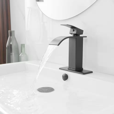 BWE Waterfall Single Handle Single Hole Low-Arc Bathroom Faucet Bathroom Drip-Free Vanity Sink Faucet in Matte Black A-96021B-SS
