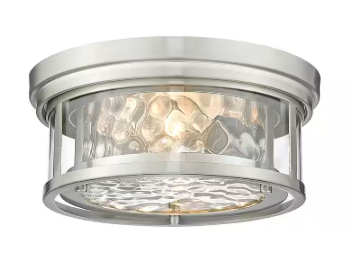 Clarion 12 in. 2-Light Brushed Nickel Flush Mount with Inner Clear Water and Outer Clear Glass Shade 493F2-BN