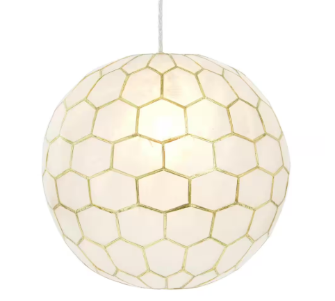 Storied Home Simone 60-Watt 1 Light Gold Globe Pendant 14 in. Light with Capiz Shade EC0491