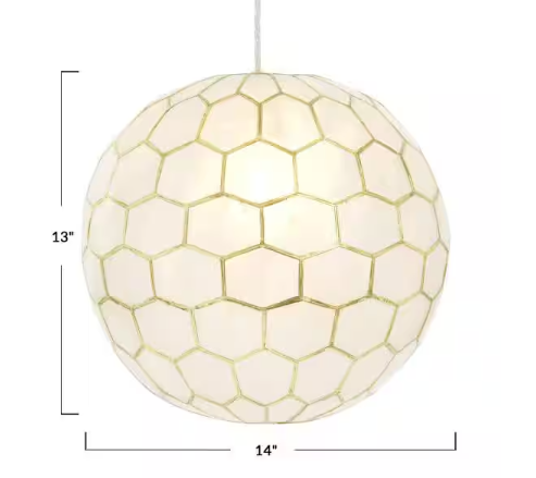 Storied Home Simone 60-Watt 1 Light Gold Globe Pendant 14 in. Light with Capiz Shade EC0491