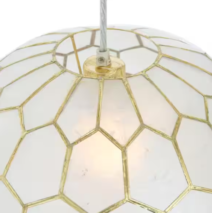 Storied Home Simone 60-Watt 1 Light Gold Globe Pendant 14 in. Light with Capiz Shade EC0491