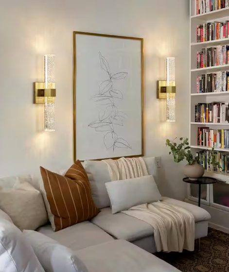 KAISITE 15.7 in. 1-Light Brushed Gold Dimmable Sconce Wall Lighting with Crystal Bubble Glass Shade (Set of 2) 8010WL-10GD-2P