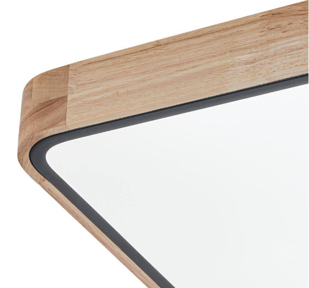 HUOKU Lumin 34.7 in. 1-Light Wood and Black Finish Smart LED CCT Flush Mount with Remote Control and Oak Rectangle Shaded PD1065101