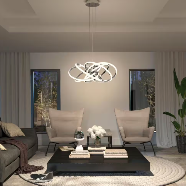 Artika Maelstrom 25-Watt 1 Light Chrome Modern 5 CCT Integrated LED Pendant Light Fixture for Dining Room or Kitchen PDT-MA5C-HD2CR
