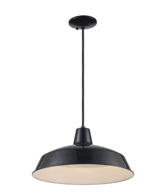 Bel Air Lighting Sherman 1-Light Black Pendant Light Fixture with Metal Shade 1100 BK