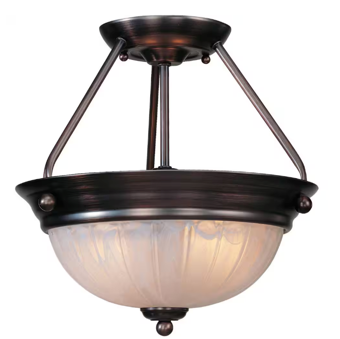 Volume Lighting Marti 2-Light Indoor Antique Bronze Semi-Flush Mount Ceiling Fixture with Alabaster Melon Glass Bowl V7762-79