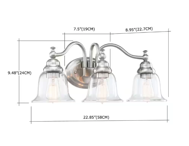 Hukoro 22.83 in. 3-Light Brushed Nickle Vanity Light F47343-VL-BN