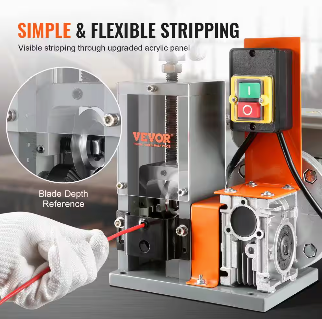 VEVOR Automatic Wire Stripping Machine 0.06in. to 0.98in. Electric Motorized Cable Stripper Peeler 180W 60 ft./min for Copper