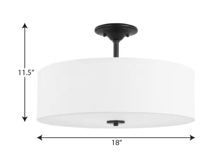 Progress Lighting Inspire Collection 18 in. Graphite 3-Light Transitional Bedroom Ceiling Light Drum Semi-Flush Mount P350167-143