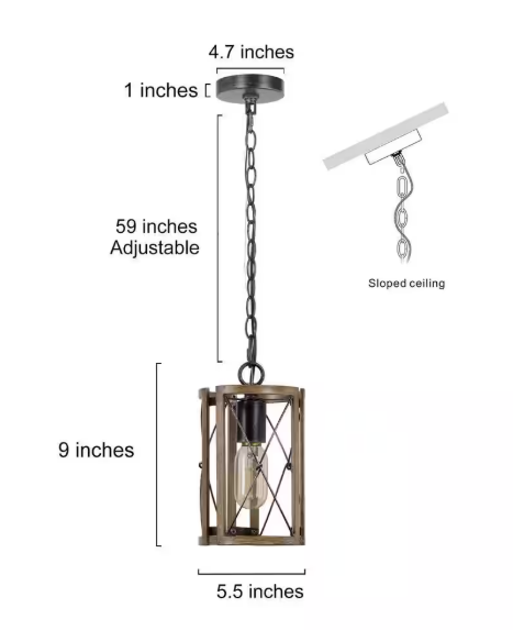 LNC Gina 1-Light Modern Farmhouse Pendant Industrial Gray Drum Cage Island Bar Mini Pendant with Faux Wood Accents YQFBZQHD1409227