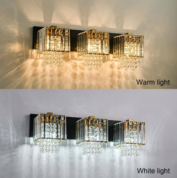 LLHZSY Schonbek 23.62 in. 3-Light Modern Black and Gold Crystal Vanity Light for Bathroom with Crystal Beads 81010000058278