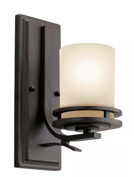 KICHLER Hendrik 1-Light Olde Bronze Bathroom Indoor Wall Sconce Light with Light Umber Etched Glass Shade 5076OZ