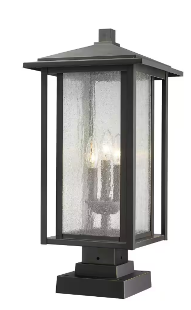 Portland Hardwired Bronze 1-Light Weather Resistant Pier Mount Light with Seedy Glass, No Bulbs Included 531PHMR-533PM-ORB
