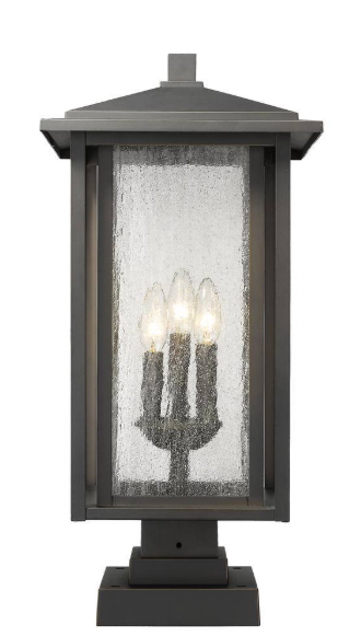 Portland Hardwired Bronze 1-Light Weather Resistant Pier Mount Light with Seedy Glass, No Bulbs Included 531PHMR-533PM-ORB