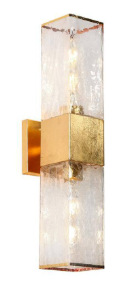 Uolfin Mid-Century Modern Bathroom Vanity Light 2-Light Antique Gold Wall Light with Cracked-Feeling Glass Shades 628W9NEIEAZ4601