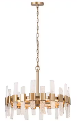 Uolfin Mid-Century Modern Gold Kitchen Island Chandelier, 6-Light Glam Dining Room Ceiling Light with Icing Glass Strips B73IZNHD23795MQ