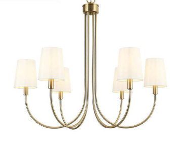 Zevni 28.5 in. 6-Light Transitional Plated Brass Linear Chandelier, Modern Vintage Fabric Shade Dining Room Chandelier Z-C77REJBI-4717