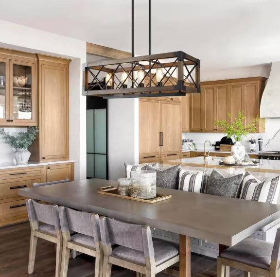 LNC Colorado Modern Farmhouse 5-Light Rectangular Box Black Dining Room Chandelier LL7NB3HL13529AQ