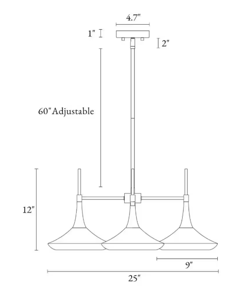 LNC Mid-Century Island Chandelier Modern 3-Light Black and Brass Dining Room Hanging Pendant Light with Bell Metal Shades LMUEFVB85C328C