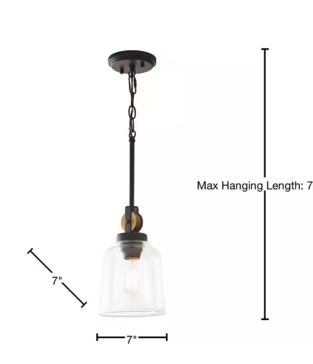 Home Decorators Collection Knollwood 7 in. 1-Light Black Bronze Vintage Brass Accents Industrial Mini Pendant Light for Kitchen 7994HDCBBDI