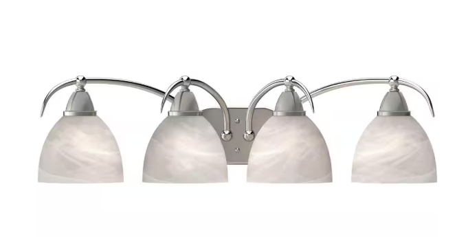 Volume Lighting Kora 30.75 in. 4-Light Brushed Nickel Indoor Vanity Light with Alabaster Glass Shades V2614-33