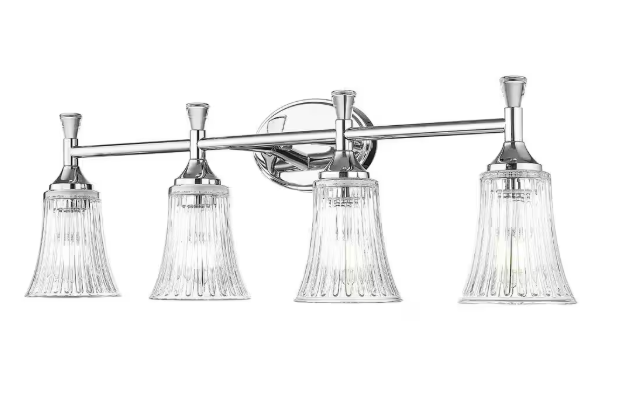 ZACHVO 30 in. Modern 4-Light Chrome Finish Vanity Lighting Fixtures with Bell Shaped Fluted Glass HDZSL87B-4W CH