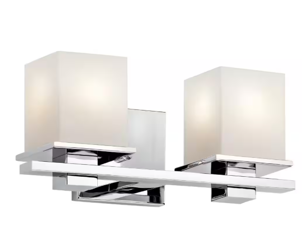 KICHLER Tully 15 in. 2-Light Chrome Contemporary Bathroom Vanity Light with Etched Glass Shade 45150CH