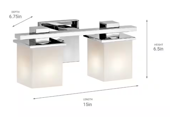KICHLER Tully 15 in. 2-Light Chrome Contemporary Bathroom Vanity Light with Etched Glass Shade 45150CH