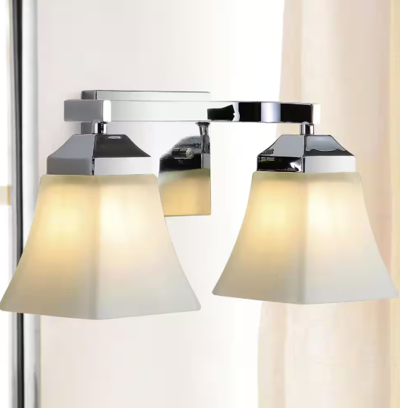 JONATHAN Y Staunton 15 in. 2-Light Iron/Glass Modern Cottage LED Vanity Light, Chrome JYL7523B