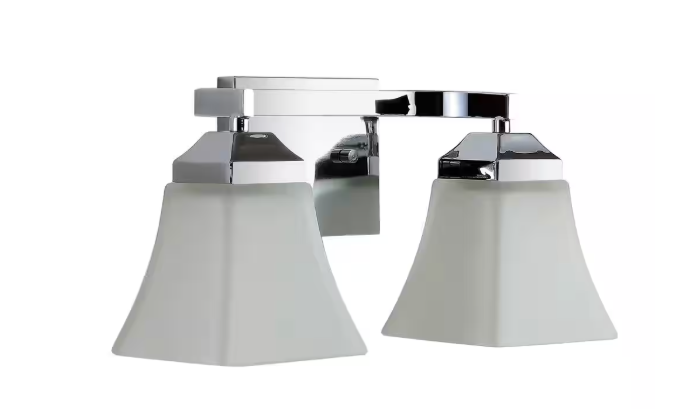 JONATHAN Y Staunton 15 in. 2-Light Iron/Glass Modern Cottage LED Vanity Light, Chrome JYL7523B